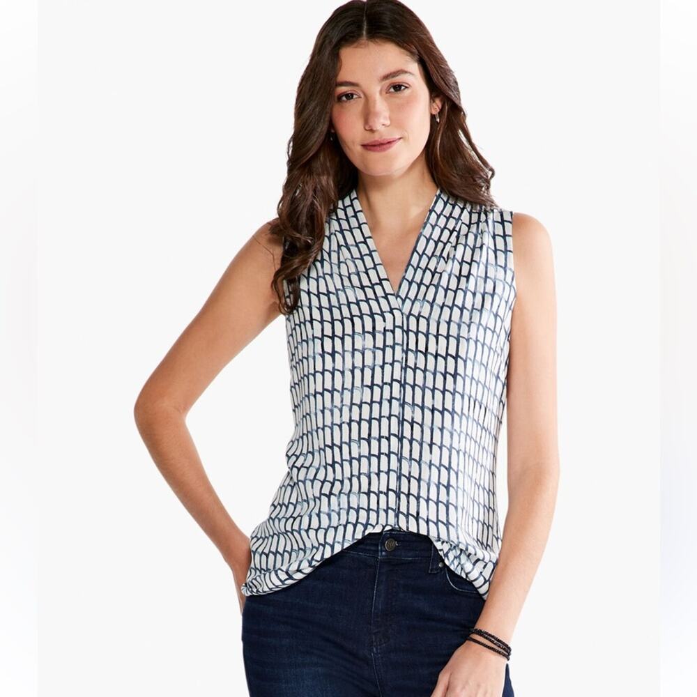 NIC+ZOE Lattice Live In Tank Top Blue White Size 3X Rayon Preppy Casual Office